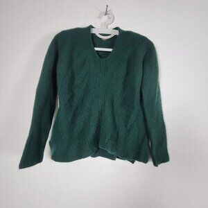 J.McLaughlin Womens Green V-Neck Ribbed Cashmere Wool Blend Sweater Size Medium